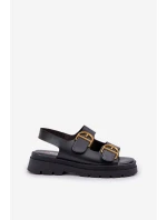 Eko Kožené Sandály S Přezkami Černé Vulinea