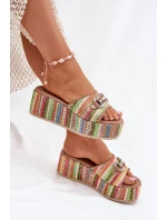 Dámské Pantofle Na Klínu S Pletením A Dekorací Multikolor Isolene