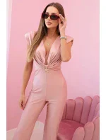 Dámský overal s ozdobným zavazováním v pase pudrově růžová