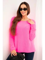 Dámský svetr z měkké pleteniny s kulatým výstřihem neonově růžový