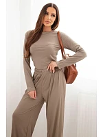 Dámský viskózový komplet s blůzou a širokými kalhotami fango Dámský viskózový komplet s blůzou a širokými kalhotami fango