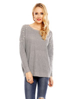 Dámský svetr s ozdobnými perličkami šedý - Šedá / UNI - House Style