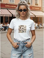 Dámské bavlněné tričko s rostlinným motivem, bílé, FashionStreet NX8029RY