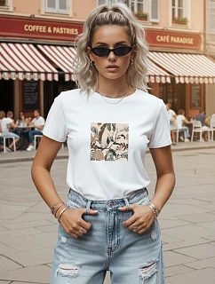 Dámské bavlněné tričko s rostlinným motivem, bílé, FashionStreet NX8029RY
