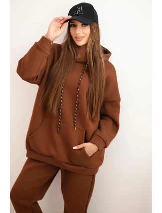 Dámský teplákový komplet zateplený z bavlny s kapucí camelový