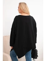 Dámská bavlněná blůza Plus Size s asymetrickým spodním lemem a výstřihem do V černá