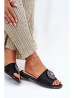 Dámské Pantofle Na Plochém Podpatku S Ozdobou S.Barski KV51-013 Černé