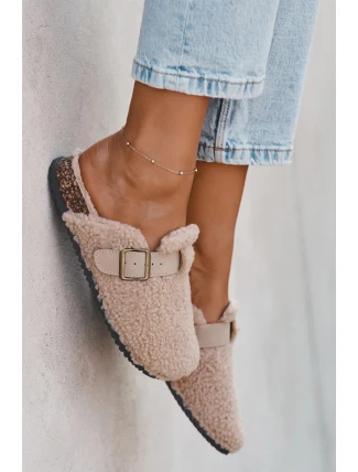 Dámské pantofle s kožíškem typu beránek Béžové Lorivine