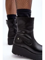 Dámské kožené kotníkové boty na masivní platformě Maciejka A7161-01 Černé