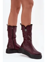 Dámské kožené kozačky s vlnou Zazoo 70121 bordó Dámské kožené kozačky s vlnou Zazoo 70121 bordó