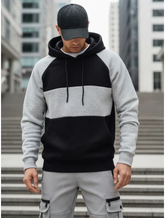 Pánská základní mikina s kapucí s šedými a černými pruhy FashionStreet BX5902