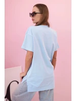 Dámské oversized bavlněné tričko srdcem a třásněmi modrá Dámské oversized bavlněné tričko srdcem a třásněmi modrá