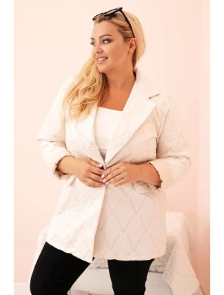 Dámská bunda Plus Size prošívaná s límcem a knoflíkem světlé béžové