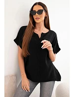 Dámská bavlněná mušelínová oversize halenka s výstřihem do V a krajkou černá