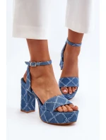 Džínové sandály na podpatku modré Acrana