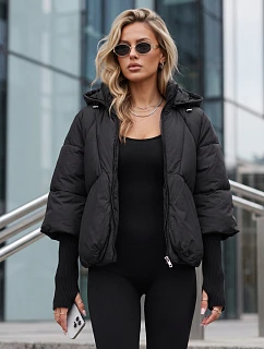 Dámská zimní prošívaná bunda s kapucí, černá, FashionStreet TY5826