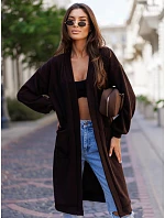 Dámský dlouhý oversize kardigan s kapsami, čokoládově hnědý, FashionStreet MY2582 Dámský dlouhý oversize kardigan s kapsami, čokoládově hnědý, FashionStreet MY2582