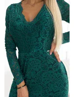 170-12 Krajkové šaty s výstřihem a dlouhými rukávy - ZELENÉ