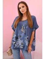 Dámská bavlněná košile s motýly a květinami džínovina