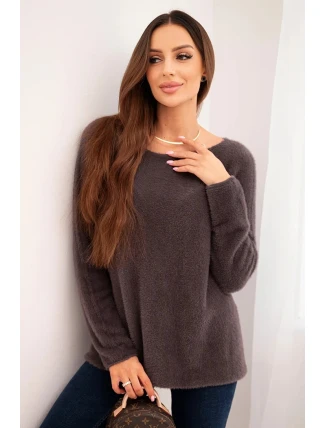 Svetr dámský z měkké pleteniny s kulatým výstřihem hnědý Svetr dámský z měkké pleteniny s kulatým výstřihem hnědý