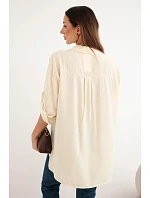 Dámská viskózová košile s krajkovými rukávy a límečkem béžová Dámská viskózová košile s krajkovými rukávy a límečkem béžová