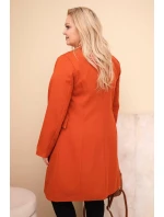 Dámský plášť Plus Size dlouhý s límcem a kapsami rudo