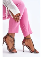 Elegantní Sandály Na Vysokém Podpatku Se Kamínky stříbrne Jenesis