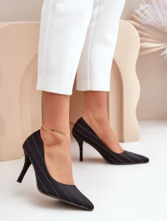 Materiálové Dámské Lodičky V Proužku Černé Tifidra