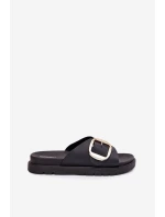 Dámské Pantofle Na Platformě Se Zlatou Přezkou Černé Jovira