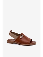 Kožené sandály se zlatým detailem Zazoo 40473 Hnědé