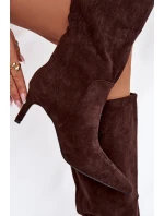 Dámské kozačky na jehlovém podpatku zateplené – čokoládové Arelisse