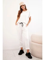 Bavlněný komplet halenka + kalhoty bílý