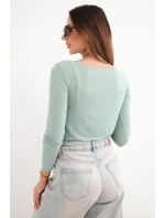 Dámská blůza z kašmíru s kulatým výstřihem a dlouhým rukávem tmavě mátová