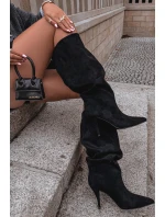 Vklouzávací dámské kozačky na podpatku z eko semiše černé Noretta