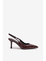 Lakované lodičky na jehlovém podpatku Čokoládové Phelia