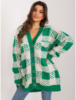 Zelený a béžový oversize svetr s geometrickým vzorem
