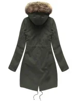 Dámská zimní bunda parka v army barvě s odepínací podšívkou a kapucí (7626BIG)