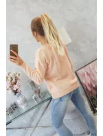 Svetr s výstřihem do V, pudrově růžový