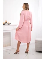 Šaty se svázaným plisovaným lemem tmavě pudrově růžová