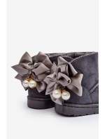 Dětské Teplé Sněhule S mašlí Šedé Snowis