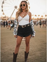 Dámské džínové šortky s vysokým pasem a třásněmi černé FashionStreet SY0508