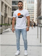 Pánské bavlněné tričko s potiskem automobilů bílé FashionStreet NX5091R