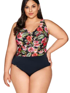 Dámské jednodílné plavky 60 black Floral - AVA