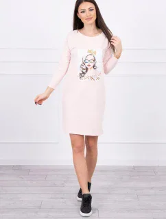 Šaty s grafikou dívky v 3D brýlích pudrově růžové