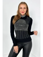 Pletená halenka se zirkonovým motivem černá Pletená halenka se zirkonovým motivem černá