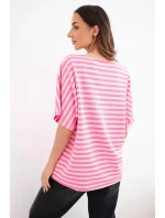 Dámská bavlněná pruhovaná halenka s krátkým rukávem růžová