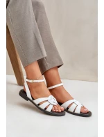 Kožené Dámské Sandály Na Plochém Podpatku Bílé Zazoo 3688