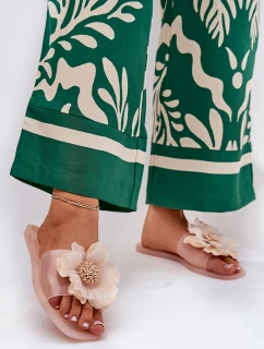 Průhledné Ploché Dámské Pantofle Se Syntetickým Květinou Nuda Vobetta