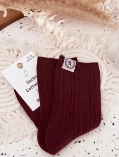 Bavlněné ponožky s pruhy dámské bordó