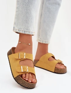 Dámské pantofle na korkové platformě se zlatými sponami Žluté Tovessa